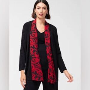 Chico’s Chiffon Trim Jacket Scroll Print Bracelet Sleeves Chicos Size 2 Large